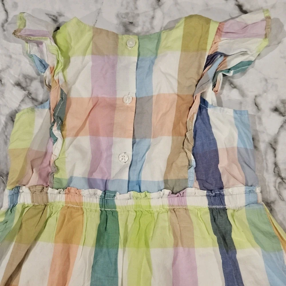 Baby Gap Girls Pastel Plaid Dress Size 5 Flutter Sleeve‎ Spring Easter